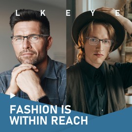 LKEYE Multifocus Reading Glasses Men Progressive Multifocal Blue Light Blocking Computer Reader Half Metal Frame Extra Wide No Line Multi Focus Large Designer Transition Spring Hinge Eyeglasses 2.00x