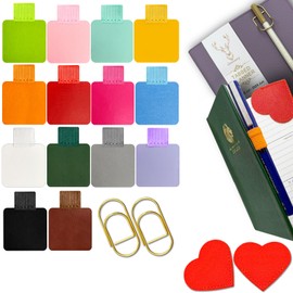 Pen Loop Holder for Notebook 14 Colors Self-Adhesive Stick On Pen Holder with Extra 2 Pens Clips 2 Leather Bookmarks As COMBO for Planner Journal Tablet Clipboards Calendars Bible Campus School Office