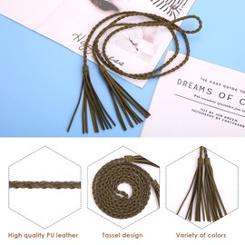 Yolev 3 Pieces Skinny Tassel Belts for Women Dresses Braided Waist Belt Woven Tassel Chain Belt Rope Belt for Skirt Dress