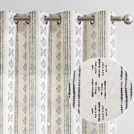 jinchan Boho Curtains Linen Blend Curtains for Living Room Black Farmhouse Boho Curtains 63 Inch Length Geometric Striped Mudcloth Grommet Curtains 2 Panels Black on Beige