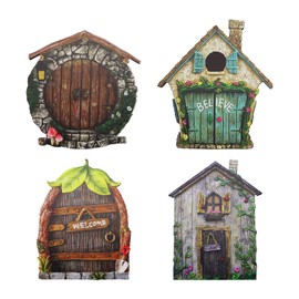 Viceda Fairy Door, 4pcs Elf door, Fairy Garden, Garden Ornaments, Fairy House, Outdoor Accents, Decorations for Trees and Flowers, Suitable for Decorating Your Garden Yard and Christmas Trees
