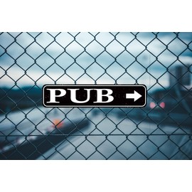 Pub Directional Arrow Metal Sign - Rustic Bar & Tavern Wall Decor, 16" x 4"