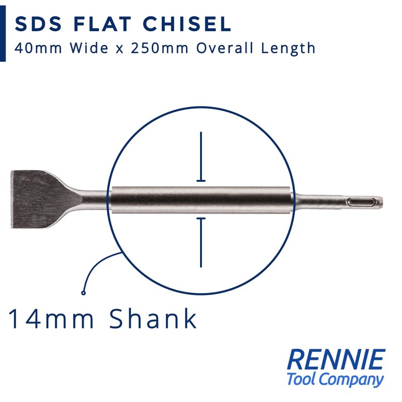 Rennie Tools SDS Plus Chisel Bit 40mm Wide x 250mm