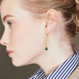 POPLYKE Sterling Silver CZ Threader Earrings Teardrop Chain Tassel Dangling Earrings for Women Piercing Pull Through Jewelry May