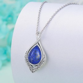 enjoylifecreative Celtic Knot Necklace for Women Sterling Silver Infinity Sign Moonstone Turquoise Lapis Lazuli Black Onyx Moss Agate Chain Celtic Jewellery Gift for Women Girls, Sterling Silver