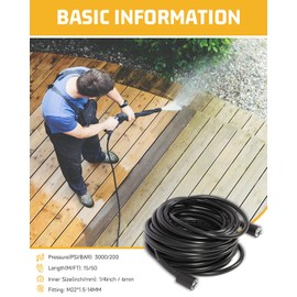 3200 PSI Pressure Washer Extension Hose wiht 50FT, Kink Resistant 50FT Pressure Washer Hose Replacement Hose 1/4 Inch with M22 14MM Swivel