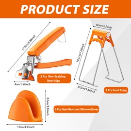 5 Pack Hot Plate Gripper Clips with Silicone Heat Resistant Gloves, Anti-Scald Kitchen Plate Lifter Tongs for Hot Plates, Bowls & Pizza Pans, Compatible with Microwaves, Ovens & Air Fryers, Orange