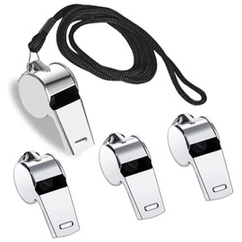 Eastrise Stainless Steel Referee Whistle with Lanyard, 45 cm, Stainless Sports Whistles for Outdoor Activities, Referees, Coaches, Lifeguards, Soccer, Basketball（4-Pack/Silver）