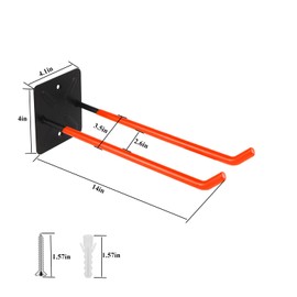 ZexHok Steel Garage Storage Hooks Wall Tool Organizer, 14 Inch Garage Hook Heavy Duty Utility Storage Hangers Orange for Ladders, Chairs, Garden Tools, Set of 4