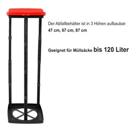 com-four® garbage bag stand with lid, can be set up in 3 possible heights, ideal for home, garden, workshop and camping for your garbage disposal (Lid - red)