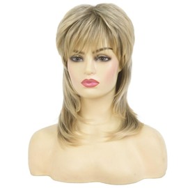 Siudus Blonde Mullet Wigs for Women Mullet Wigs Shaggy Women's 70s 80s Wig Layered Natural Synthetic Fibre Hair Wig for Cosplay Disco Rocker Wig