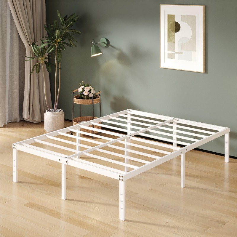 Upcanso 16 Inch White King Bed Frame Heavy Duty Metal