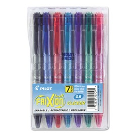PILOT Pilot, FriXion Clicker Erasable Gel Pens, Extra Fine Point 0.5 mm, Pack of 7, Assorted Colors