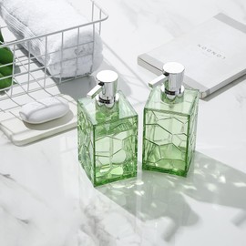Hand Soap Dispenser Set Clear Acrylic Plastic Liquid Pump Bottles Refillable Lotion Dispenser for Bathroom Decoration Kitchen College Dorm Green 2 Pack