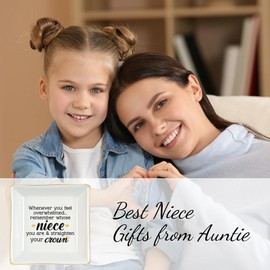 Homlouue Niece Gifts from Auntie, Niece Gifts, Niece Jewelry Dish, Ceramic Jewelry Tray, Christmas Birthday Graduation Mothers Day Gifts for Niece, When You Feel Overwhelmed...Straighten Your Crown