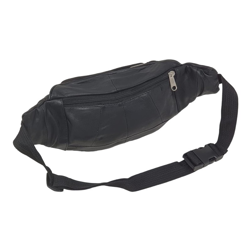 RAS Unisex Black Leather Large Travel Money Pouch Waist Bum