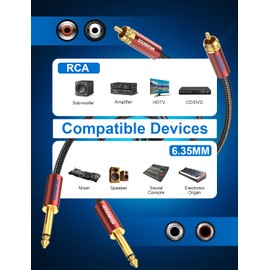 SOUNDFAM Premium RCA to 6.3 mm Jack Cable 2 m 2 Male RCA to 2 Male 1/4 Inch Large Jack Stereo Audio Interconnect Cable - [Heavy Duty, High-Quality Gold-Plated, Double Shielding]