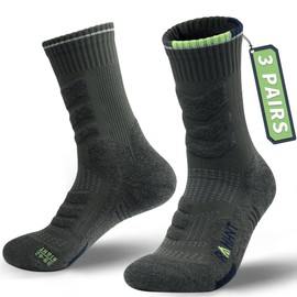 Merino Wool Compression Anti-Blister Hiking Socks Outdoor Walking Crew Socks for Men Women, Thick Warm Winter Cushioned Socks, Seamless Toe Breathable Moisture Wicking, (3 Pairs)