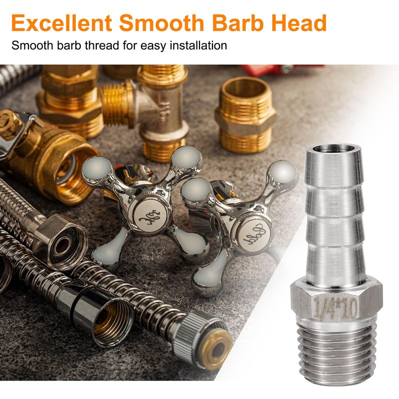 sourcing map Stainless Steel Barbed Fitting 1/4" NPT Male to