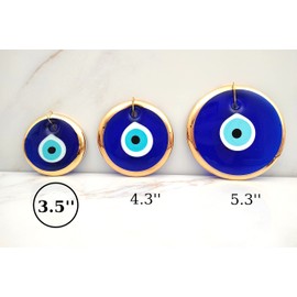 Erbulus 3.5" Glass Blue Evil Eye Wall Hanging Gold Ornament - Turkish Nazar Bead - Home Protection Charm - Gold Wall Decor Amulet in a Box (Medium)