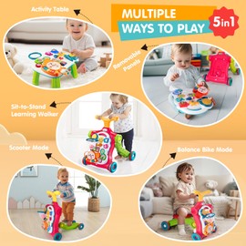 AuntyFey Baby Walker, 5 in 1 Push Walker, Baby Walking Walkers Push Toy for Girls, Girl Toddler Push Toy, Infant Walker, OrangeRed