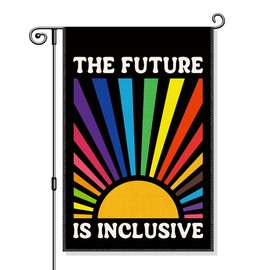 Gkodw The Future is Inclusive Garden Flag, Funny Rainbow Pride Yard Sign for Outside, Equality Trans Pride Ally Flag, Social Justice Human Rights Immigration Decor Flag
