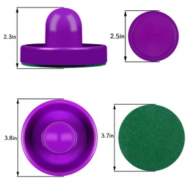 ONE250 Air Hockey Pushers and Purple Air Hockey Pucks, Goal Handles Paddles Replacement Accessories for Game Tables (4 Striker, 4 Puck Pack) (Purple & Yellow)