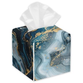 Funda cuadrada para caja de pañuelos de mármol azul océano, soporte para caja de pañuelos con parte inferior de cinturón, elegante servilleta de piel para encimera de cambiador, mesitas de noche