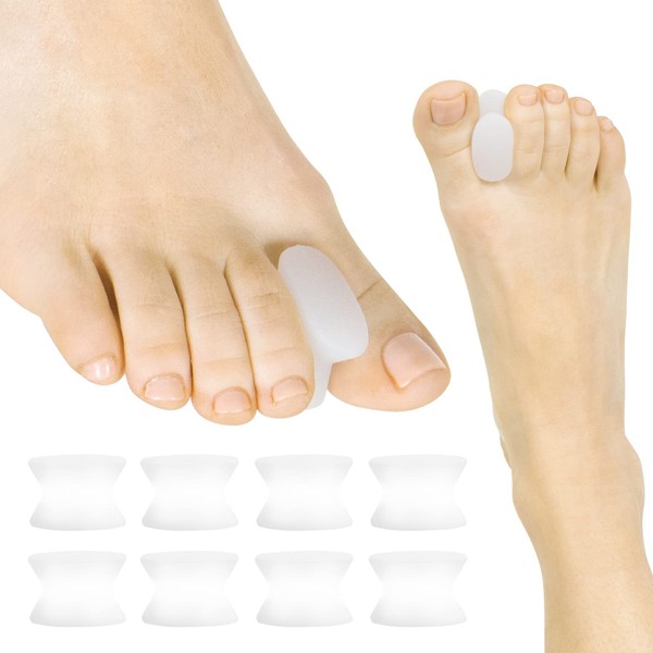 ViveSole Toe Spacer Separators (8 Pieces) - Overlapping Toes - Silicone Gel Spreaders for Men, Women - Bunion Pain Relief, Toe Alignment Corrector, Pedicure Aid - Orthotic Straightener