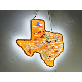 Queen Sense 16"x16" Texas State Map Serving Board with Illustration LED Sign Light Vivid Printing Beer Bar Pub Decor LED Lamp A116TSSB-LED3D