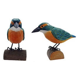 Kingfisher Free-Standing on Branch, Hand Carved, Approx. 10-12 cm | Wooden Bird Decorative Bird Coloured Hand-Painted Glass Eyes, Birds, Bird, Swallow Nest, Bring Good Luck