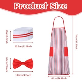 Funhoo 4-Piece 50s Adult Waiter Waitress Costume Tray Chef Hat Bow Tie Striped Apron with 2 Pockets Carnival Circus Cosplay Party