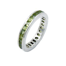 Real 925 Silver Band Ring for Men & Women, Natural Peridot Gemstone Fashion Jewellery, Designer Band Rings, UK Size: R 1/2