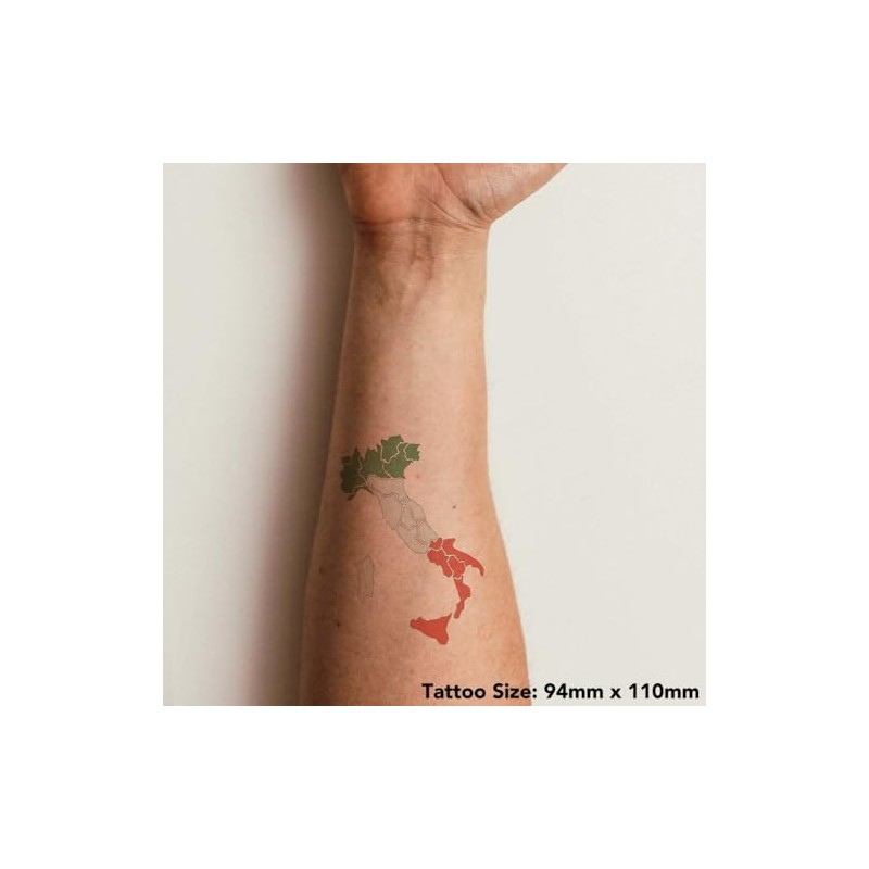 'Italy Map' Temporary Tattoo - Water Resistant, Skin-Safe, Non-Toxic Transfer