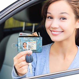 Fintie Zip ID Case Card Holder, Slim Coin Purse Wallet RFID Blocking Change Pouch with Key Chain (Blossom)