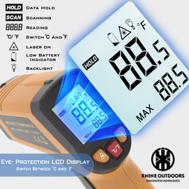 KNINE OUTDOORS Infrared Thermometer Laser Temperature Gun, -58℉ to 1112℉, Single Laser Targeting, Distance to Spot Ratio 12:1, for Cooking, Oven and Meat (Orange)