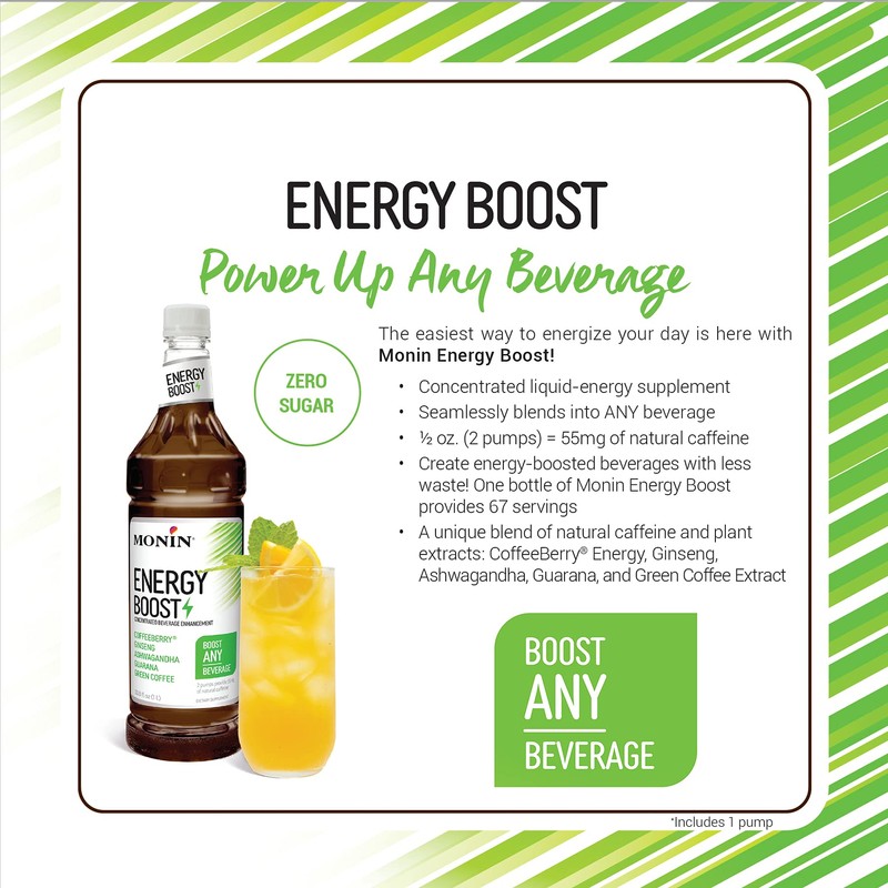 Monin - Energy Boost, Liquid Energy Supplement, Subtle Tea Flavor,