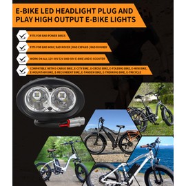 E-Bike LED Headlight, Fit for Rad Power Bikes Mini Rover Expand Runner, High Output E Bike Lights LED with Mounting Bracket and E-Bike Plug, Plug and Play | Super Bright | Waterproof (White Light)