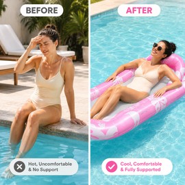 Green Leaf Inflatable Pool Float for Adults – PVC Floating Bed with Headrest for Beach, Pool & Summer Relaxation