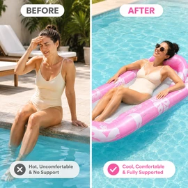 Green Leaf Inflatable Pool Float for Adults – PVC Floating Bed with Headrest for Beach, Pool & Summer Relaxation
