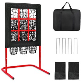 9 Hole Baseball Pitching Net with Strike Zone, Height Adjustable 9 Pocket Pitching Net Softball Pitching Target Net, Heavy-Duty Baseball Net for Pitching and Hitting, Basebal Training Equipment