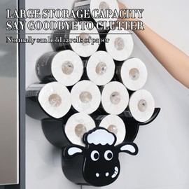 Toilet Paper Holder Sheep Toilet Paper Holder, Stackable Toilet Paper Holder Wall Mount with Storage Black Toilet Paper Holder for Apartments, Bathrooms, Self-Adhesive Holder (Black)
