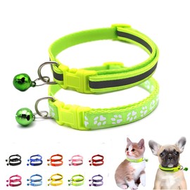Green Dog Collar with Bell, 2-Pack Basic & Reflective Cat Collar Boy Puppy Collar with Bells for XXS Xs Small Tiny Male Dogs Pet Kitten Animal, XS