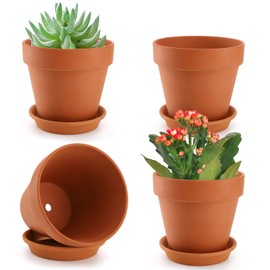 Suwimut 4 Pack Terracotta Plant Pots with Saucer, Large 6 Inch Terra Cotta Plant Pot with Drainage Hole, Clay Flower Pot with Tray for Indoor Outdoor Plant, Crafts Terra Cotta Planter