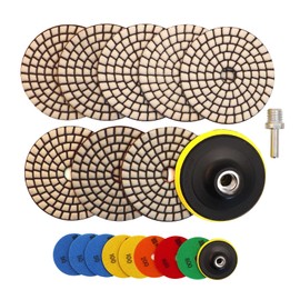 HIGHDRIL Dry Diamond Polishing Disc, Pack of 8 (#50x3/100x2/200/400/800) Diamond Polishing Pads with Plastic Base + M14 Adapter for Granite Stone Marble Floor Sander or Polisher Diameter 100 mm