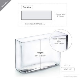 WGV Long Rectangle Block Vase Bulk, Width 3", Length 10", Height 7", Clear Glass Floral Container Wedding Party Event Home Office Decor, 6 Pieces