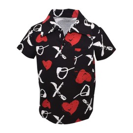 Unique Baby Boys Valentine's Day XOX Print Polo Pullover Shirt (9) Black