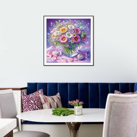 FHBUBPUP 5D Flower Diamond Painting Kits for Adults, Daisy Diamond Art Kits for Beginners, DIY Full Drill Round Diamond Dot Gem Art, Craft Gift Suitable for Home Wall Decoration 12×12Inch