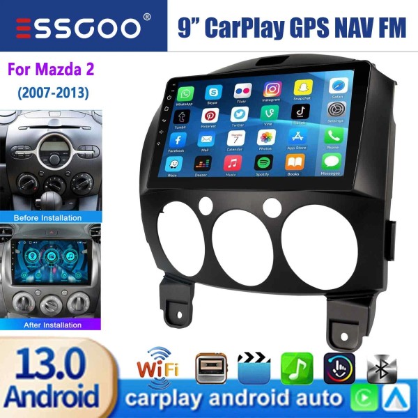 ESSGOO For 2007-2014 Mazda 2 9" Android 13.0 Carplay Car