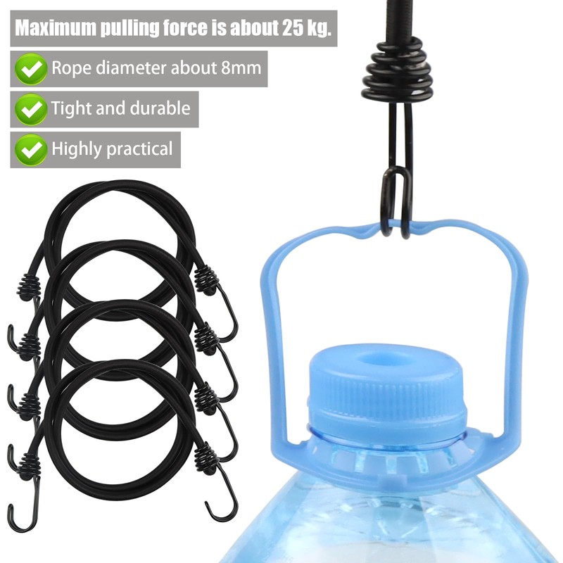 DRERIO 4 Pcs Bungee Cord with Hook 1m Heavy Duty